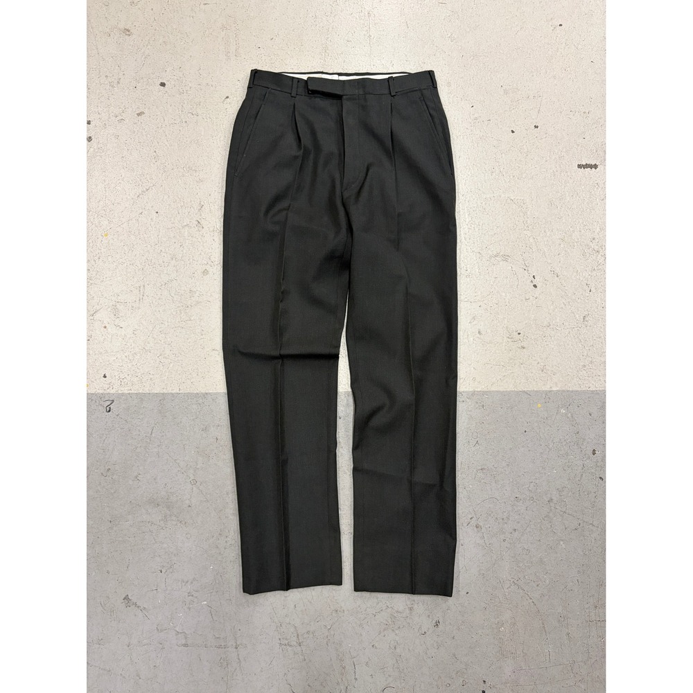 Mens Pleated Straight Leg Dress Pants Charcoal Black Flap Back Pockets 30x30